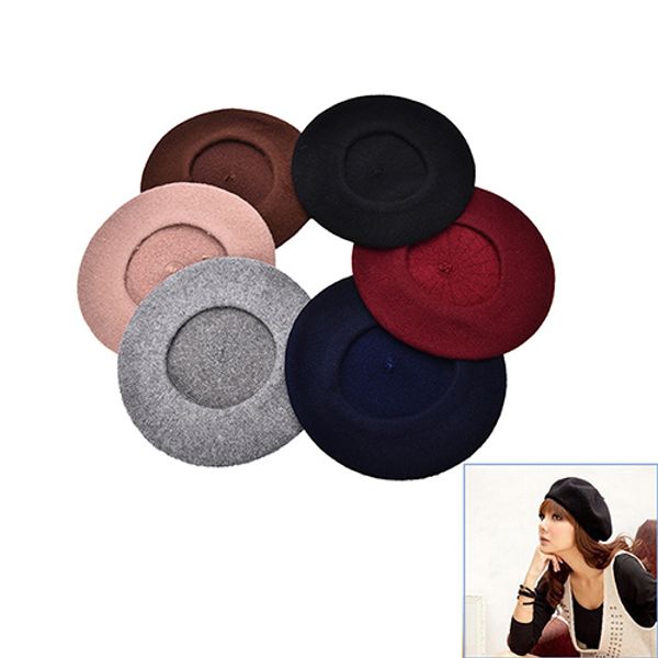 

fashion solid color warm wool winter thin wool women girl beret french artist beanie hat cap for female, Blue;gray