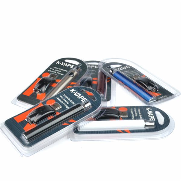 

K-VAPE VV Vape Pen 1100mah Battery With USB Charger Variable Voltage KVAPE Batteries 510 Thread Battery Kit Blister Pack