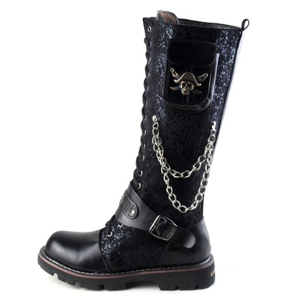 

Черные Длинные Сапоги Для Мужчин Верховая езда Ботинок Круглые Цепи Носков Очаро