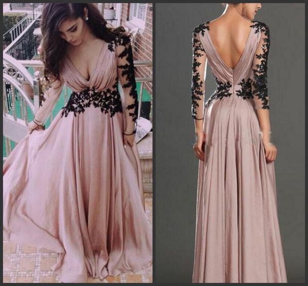 

2019 new black lace prom dresses deep v neck backless chiffon formal long evening dresses vestidos de novia 2018