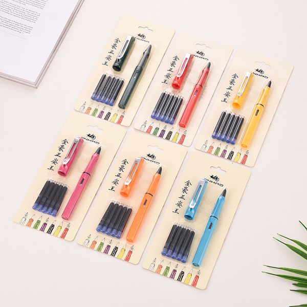 

jinhao fountain pen 0.38mm tip student plastic ink pen for writing with 5 blue ink bag a variety of colors pens optional