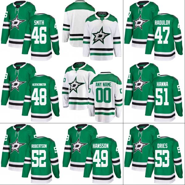 

#46 Gemel Smith Dallas Stars Jersey 37 Justin Dowling 47 Alexander Radulov 53 Sheldon Dries 57 Cole Ully Custom Hockey Jerseys White Green