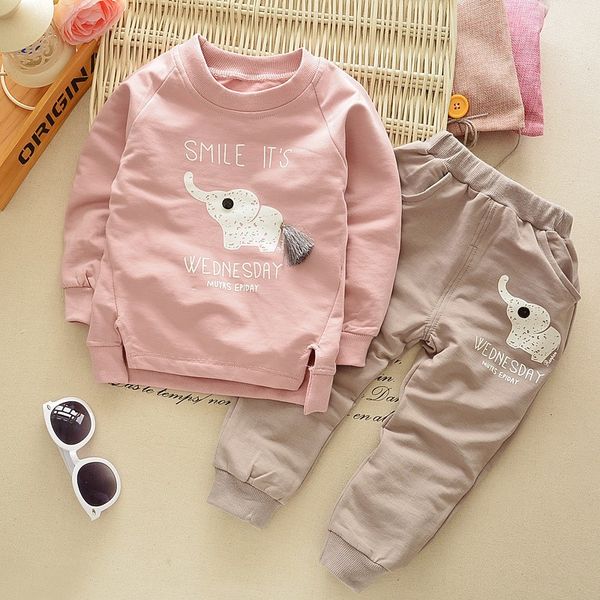 

children fashion clothing spring baby boys girls cartoon elephant cotton sets kids t-shirt pants 2 pcs/sets, White