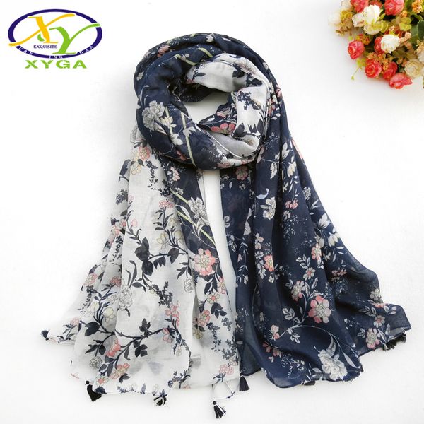 

1pc women cotton long tassels scarf flower printed thin 2018 srping wraps soft summer lady's new viscose s autumn shawl