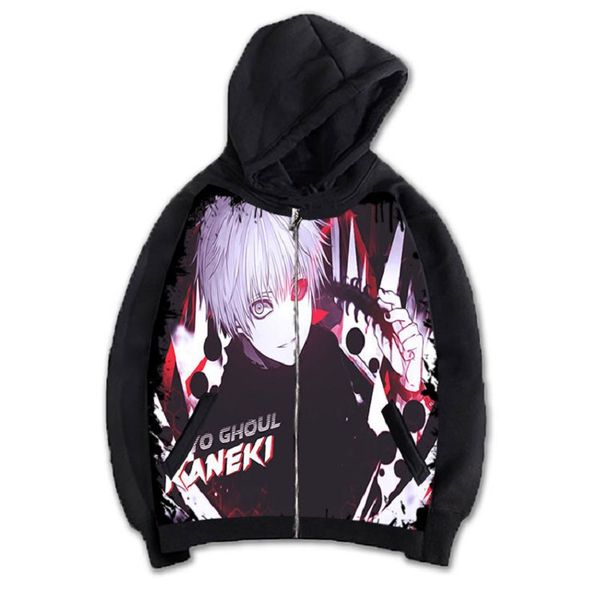 

high-q unisexs anime cos tokyo ghoul kaneki ken casual hooded hoodie sweatshirts cardigan jacket coat, Black