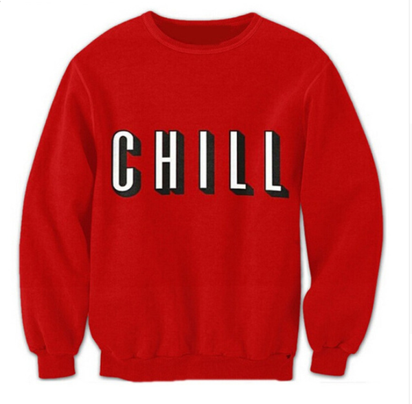 

wholesale-fashion womens/mens chill funny 3d print casual sweatshirt qq048, Black