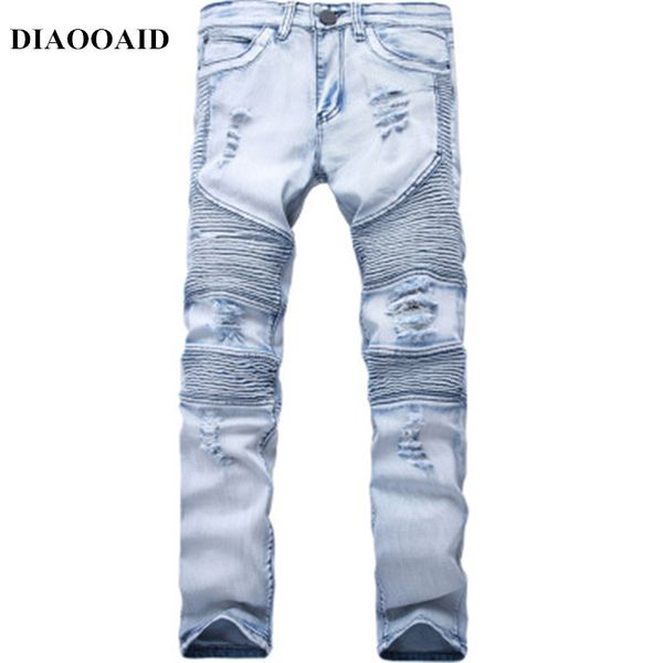

diaooaid 2018 mens designer clothes denim mens jeans rock stretch moto distressed ripped skinny male elastic skinny denim pants, Blue