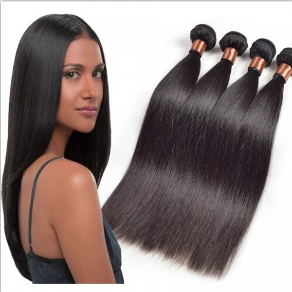 4 Pacotes Malaysain Cabelo Reto Tece Cabeça Cheia 100% Não Transformados Remy Virgem Do Cabelo Humano Tece Extensões de Cor Preta Natural