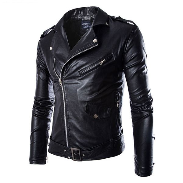 

men's leather jacket fashion brand coat 2018 men biker jacket homme jaqueta de couro masculina pu leather mens punk veste cuir, Black;brown