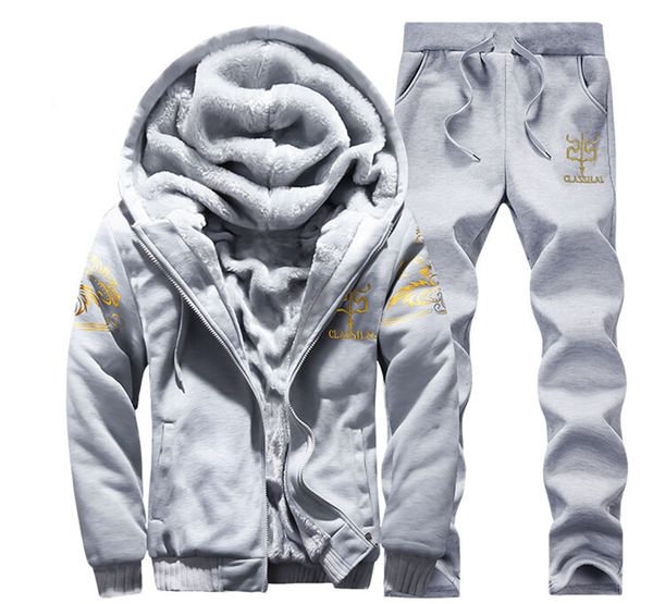 

winter plus velvet thickening men's casual sports suit youth korean version of the hooded sweater suit men, Gray