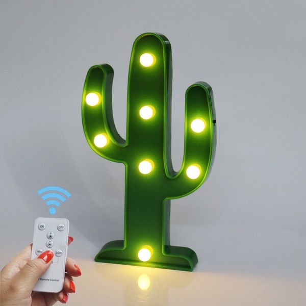 Работающий от батареи Night Light LED Marquee знак с беспроводной пульт дистанционного управления для детской комнаты, спальни, подарки, вечеринки, украшения для дома (Cactus)