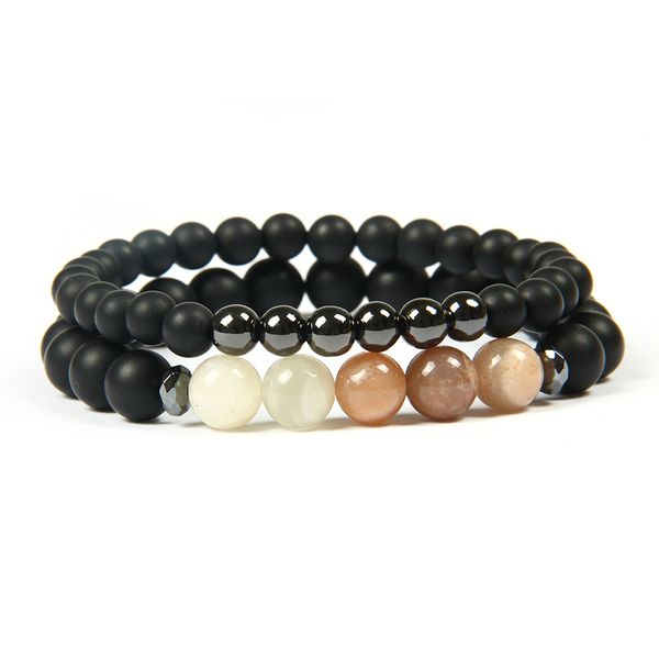 Set di gioielli da uomo e da donna all'ingrosso Pietra naturale di Sunstone, Bracciale di pietra di apatite con perline nere Mantra Beads Buddha Bracelet