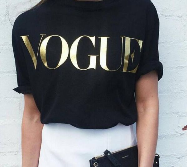 

Бренд дизайнер-модные футболки для женщин футболка золото VOGUE письмо женщины с коротким рукавом с круглым вырезом графический футболки повседневные женские топы