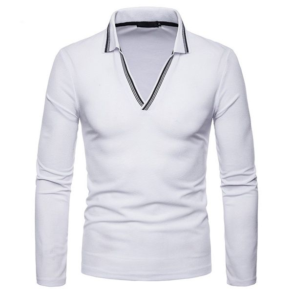 

Мода Полосатый V Шеи Рубашки Поло Мужчины 2018 Осень Новый Slim Fit С Длинным Рукавом По