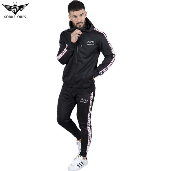 

new gyms suit for men survetement homme marque tracksuit men's fitness bodybuilding casual hooded sweatshirt mens clothing, Black