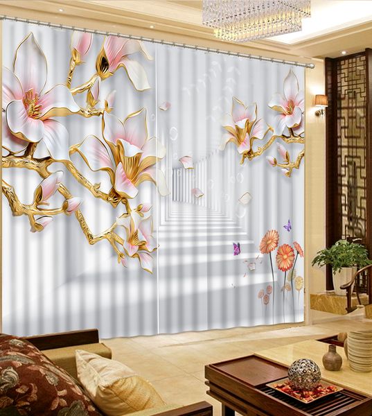 

stereoscopic flowering branches modern style blackout curtain for living room window custom made 3d curtain