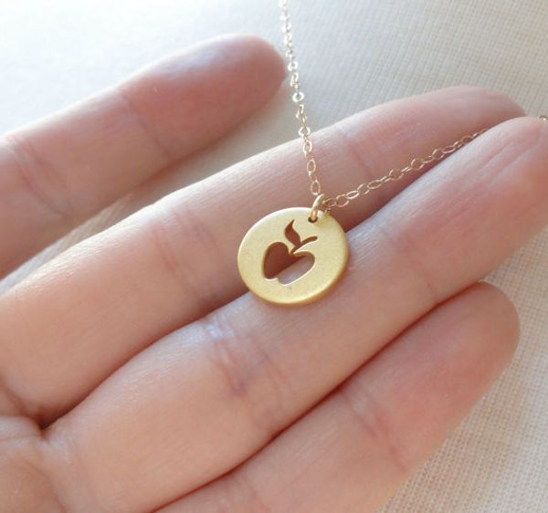 

30pcs hollow apple in circle necklaces gold/silver apple round coin pendant jewelry accessory necklaces for ceremony gift