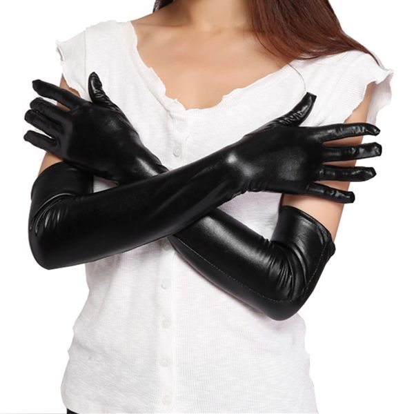 

2 colors women' faux long leather gloves fashion black ladies elbow gloves adults clubwear party costume accessory, Blue;gray