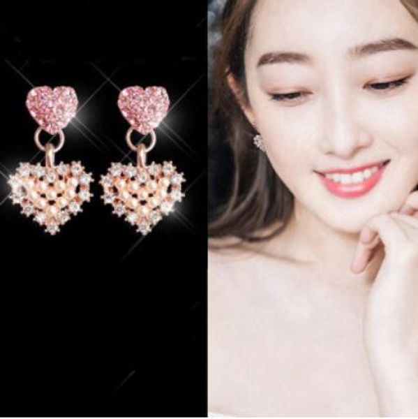 

luxury jewelry s925 sterling silver earrings designer earrings for women lovely pearl pink heart earrings fashion of shipping, Golden