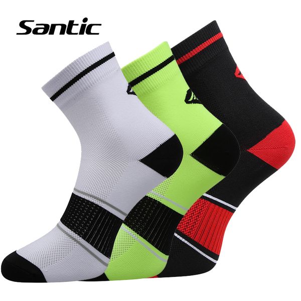 

santic 3 pairs cycling socks 2018 professional sport socks men women racing road mtb bicycle bike calcetines ciclismo, Black