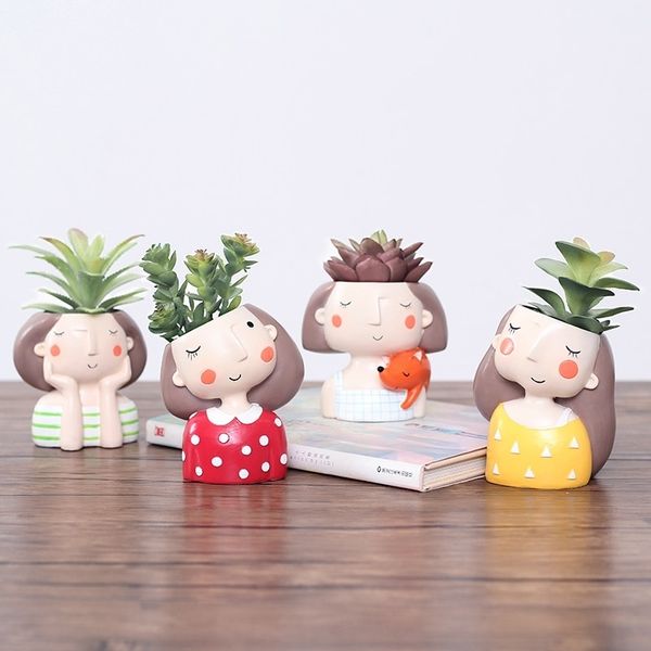 

Flower Girl Planter Set - 4pcs European Style Succulent Plants Planter Pot Mini Bonsai Cactus Flower Pot Home Decor Craft