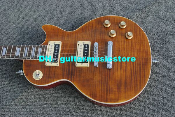 

new brown flame slash afd electric guitar one piece neck china guitars hot