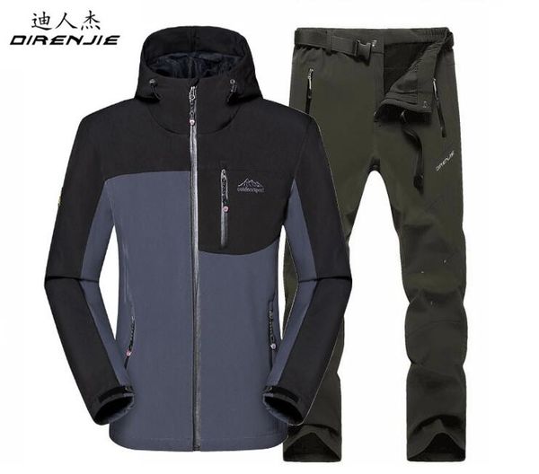 

kpwdfj man fishing winter waterproof sportswear suit outdoor trekking camping hiking fleece soft shell jacket+ pant sets