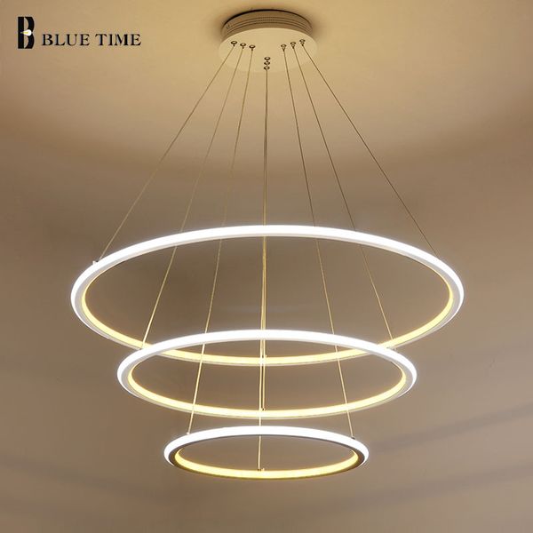 40cm 60 cm 80cm luzes de pingente moderno para sala de estar sala de jantar círculo anéis de alumínio acrílico LED lâmpada de teto luminárias