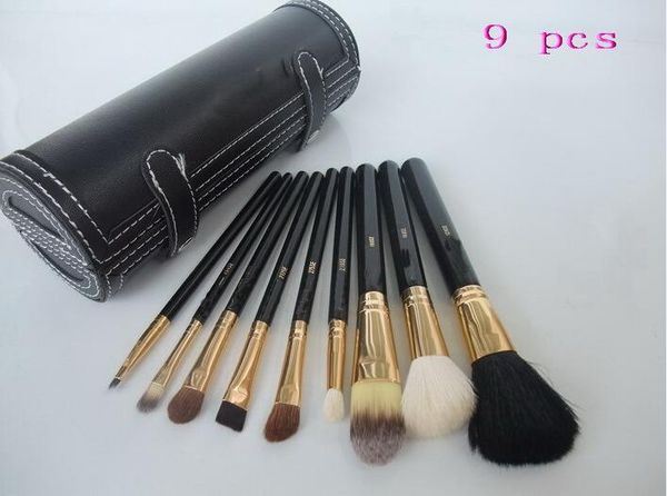 Set di pennelli per trucco da 9 pezzi Kit di pennelli per pennelli MakeupTools Pennello per capelli in fibra sintetica con cerniera intorno alla borsa per pentole Spedizione gratuita