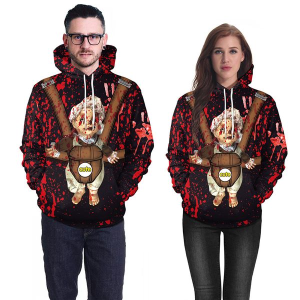 

men 3d print halloween hoodies horrible party hoodies with hat big size designer sweatshirt streetwear funny tracksuit clothes, Black