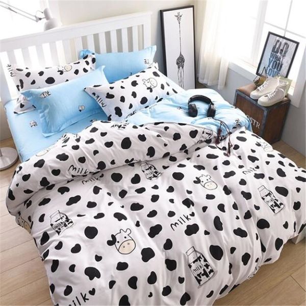 

dairy cow pattern bed pillowcases duvet cover set quilt cover set twin  king size blue and white