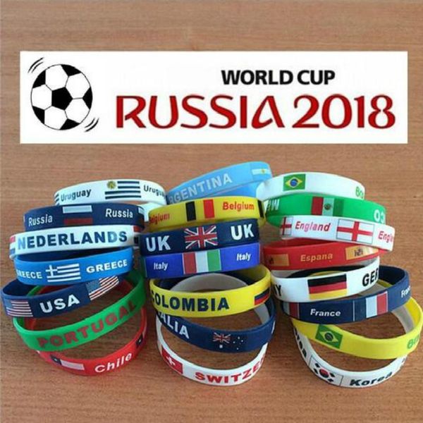 

2018 russia world cup football silica gel bracelet and flag sport wristband fans souvenir gift silicone bracelet for party decoration