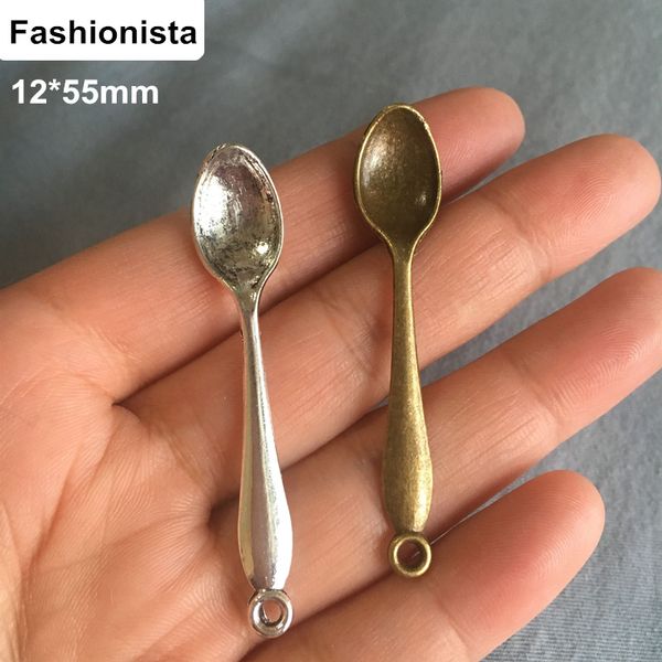

Fashionista-80 шт. старинные ложка подвески кулон 12 * 55 мм античная бронза / серебряный то
