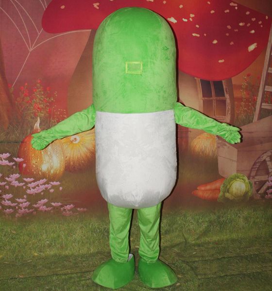 

2018 green and white medicine pills capsule mascot costume suit for adults for sale, Red;yellow