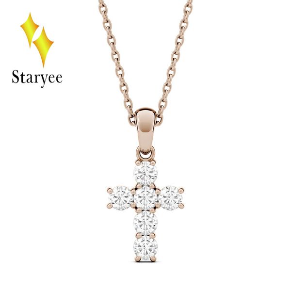 

test positive real 18k rose gold round brilliant lab grown moissanite diamond cross pendant necklaces for men women, Silver