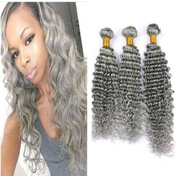 Grey Deep Wave Human Hair Bundles Virgin Peruvian Gray Hair Weave