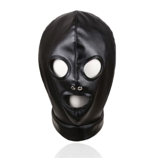 Cappuccio di maschera gotico, morbida pelle di PU Exposed Bull Oyes Fetish BDSM Testa di ritenuta maschere GIMP Cosplay Sex Toys per coppie