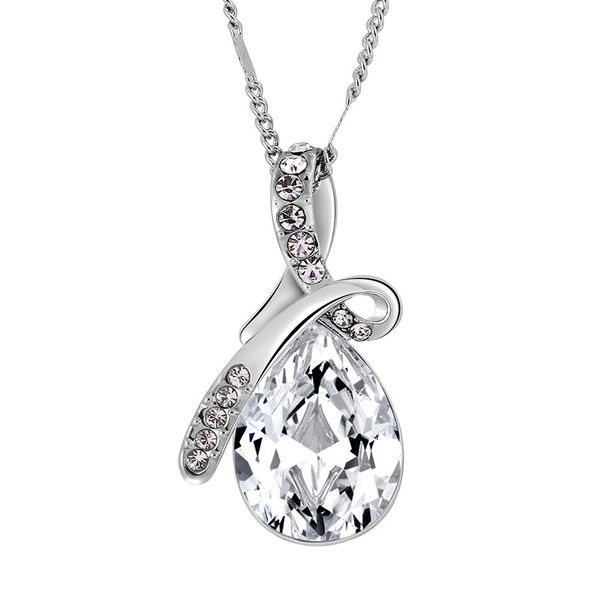 

new women fashion water drop crystal chain diamond angel tears necklaces rhinestones silver chain pendant necklace jewelry dhl 348