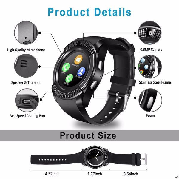 GPS Smart Watch Bluetooth Smart Touchscreen-polshorloge met camera SIM-kaartsleuf Waterdichte slimme armband voor IOS Android-telefoonhorloge
