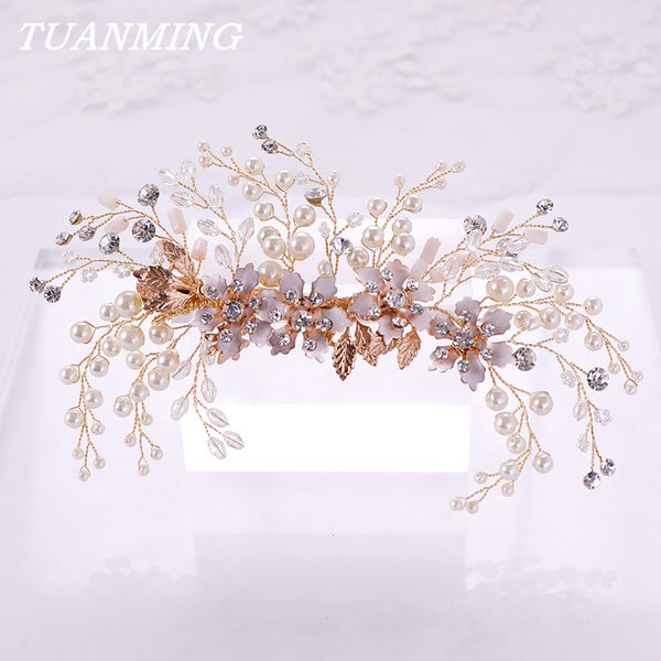 

women hair clips pearl rhinestone flower hairpins hair accessories wedding rhinestone pearl hairpin and clip bride headdress, Golden;white