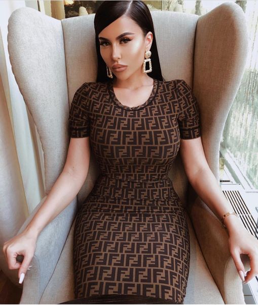 

women pencil dress bodycon dresses female alphabet printing robe light brown short sleeve vintage print mini dress casual party dress, Black;gray