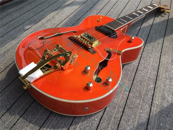 

custom gre orange g6120 eddie cochran tribute jazz semi hollow body brian setzer electric guitar bigs tremolo tailpiece, black p 90 pickup