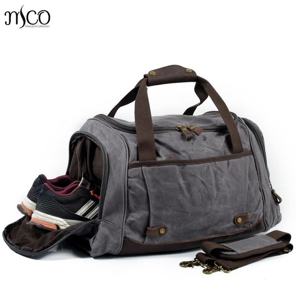 

mco 2018 vintage waxed canvas men travel bag oiled geniune leather crossbody bags large capacity weekender tote duffel