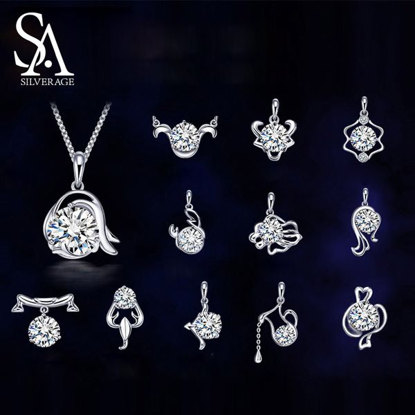 

sa silverage real 925 sterling silver twelve constellation pendant choker necklace without chain necklaces only silver pendant
