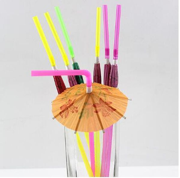 

wholesale-(6000 pcs/lot) 9.4'' 24cm eco-friendly solid color plastic drinking straws with paper umbrellas cocktail straws