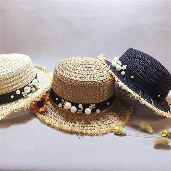 

lady boater sun caps ribbon round flat girls straw beach hat panama hat summer hats for women straw snapback gorras, Blue;gray