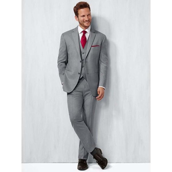 Economico - Smoking da sposo grigio chiaro con due bottoni con spacco laterale slim fit blazer da sposo uomo abiti da ballo formali nuovissimo (giacca + pantaloni + cravatta + gilet) 866