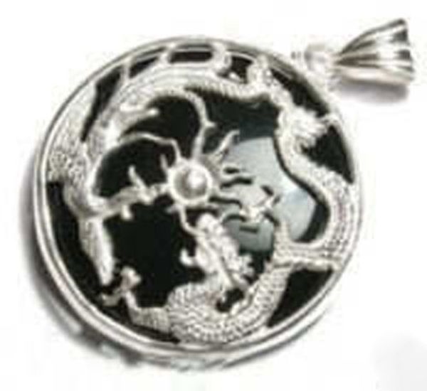 

natural black jade silver dragon phoenix pendant and necklace