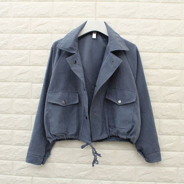 

polyester spring autumn new women jacket loose pocket casual cropped solid jacket coat fashion female outerwear girls, Black;brown