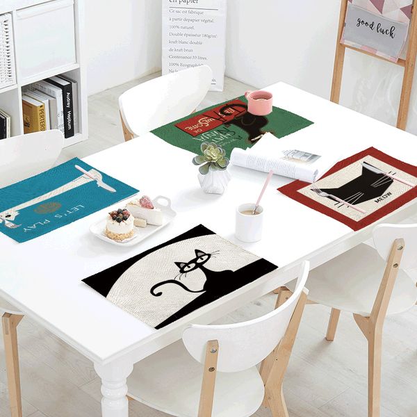 

cartoon cats geometric pattern printed table napkins dish towel coffee table decor 42*32cm western dinner mats home textiles